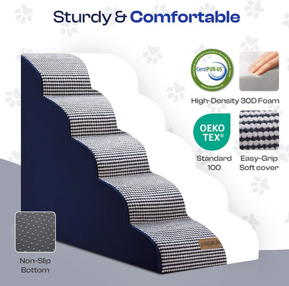 Dog Stairs for High Beds Up to 30", Extra-Tall 5-Step Dog Steps for Bed, 24.5" Tall Foam Pet Stairs for Small & Medium Dogs, Gentle Slope Cat Ramp for Bed with Washable Cover