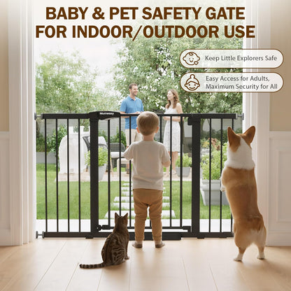 Mumeasy Baby Gate Extra Wide, 29.7-51'' Pressure Mounted Dog Gate with Walk Thru Door, Auto Close Pet Gate for House, Stairs, Doorways,Black
