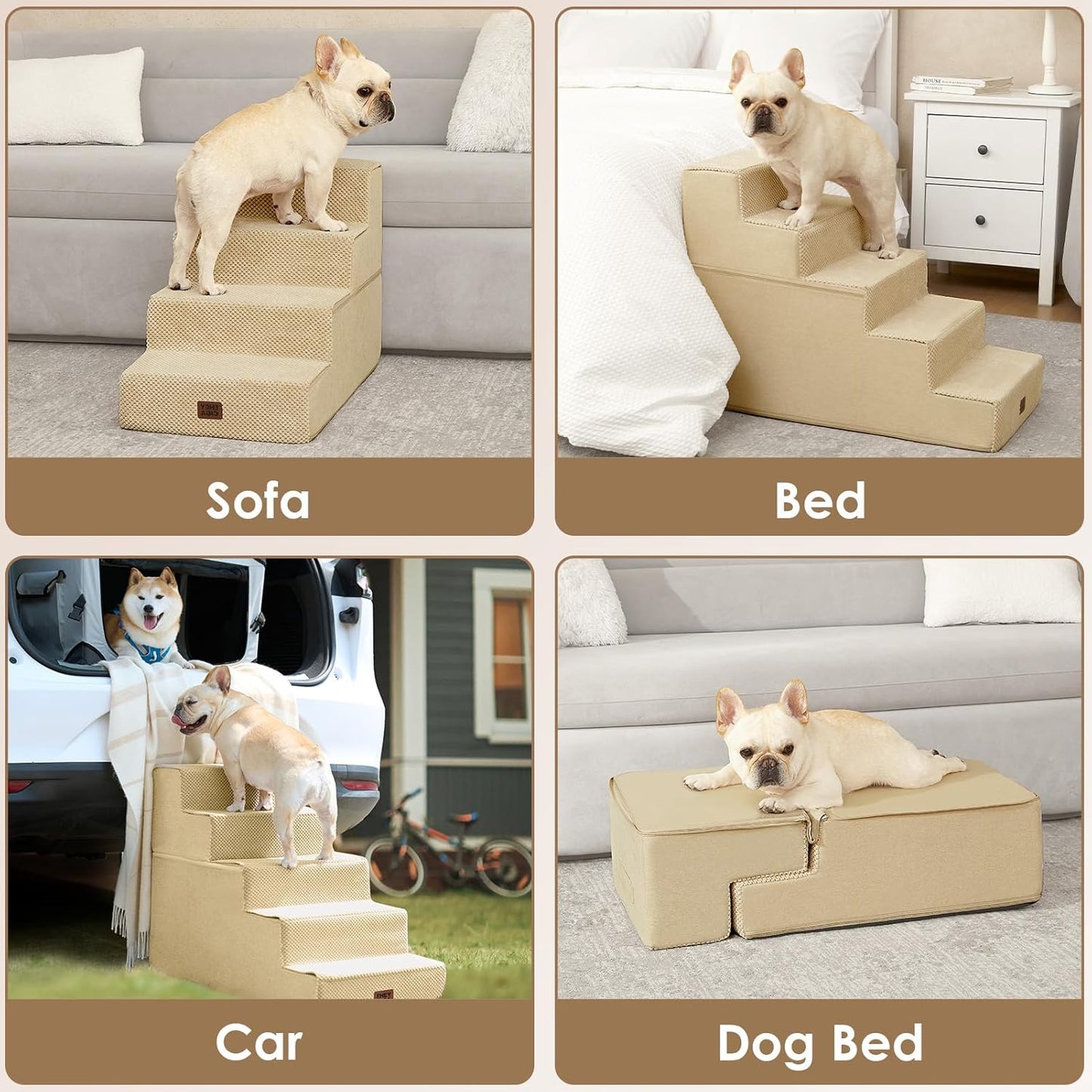 EHEYCIGA Dog Stairs for High Bed 22.5" H, 5-Step Dog Steps for Bed, Pet Steps for Small Dogs and Cats, Non-Slip Balanced Pet Ramp Indoor, Grey