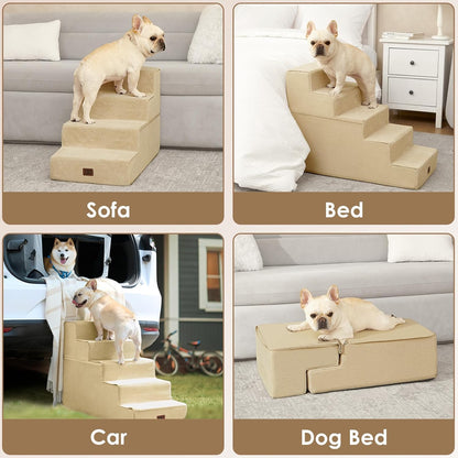EHEYCIGA Dog Stairs for High Bed 22.5" H, 5-Step Dog Steps for Bed, Pet Steps for Small Dogs and Cats, Non-Slip Balanced Pet Ramp Indoor, Grey