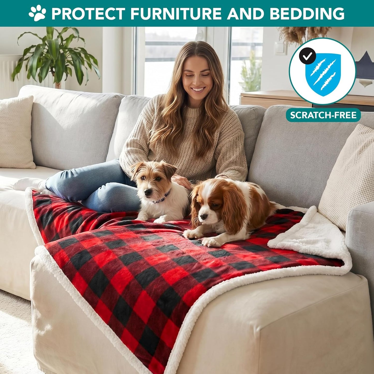 PetAmi Dog Blanket for Medium Large Dogs, Pet Bed Blanket Cat Puppy Kitten, Fleece Furniture Couch Cover Protector Sofa Car, Soft Sherpa Dog Throw Plush Reversible Washable, 40x60 Plaid Dark Gray