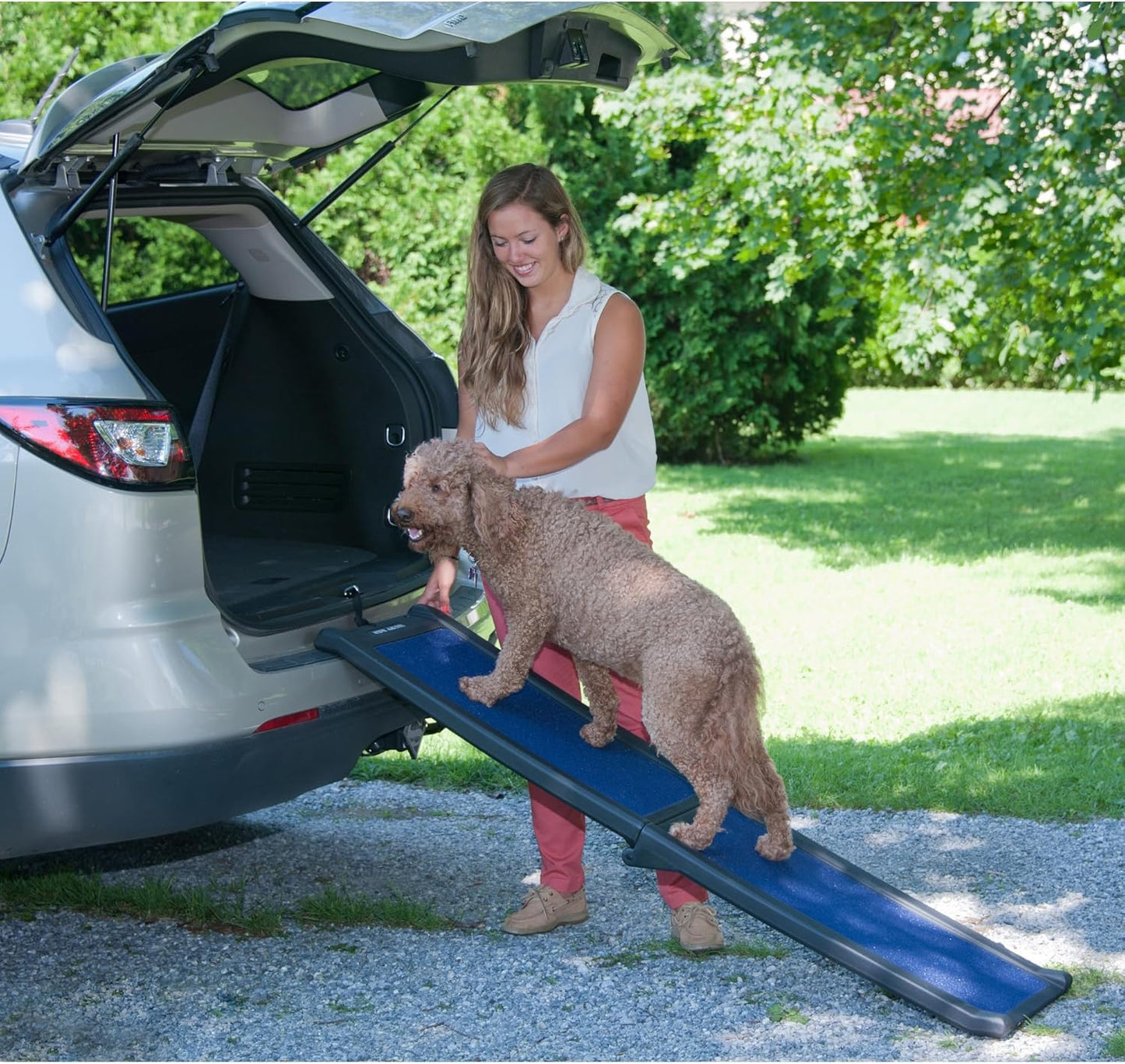 Pet Gear Travel Lite Ramps for Dogs and Cats, Compact Easy-Fold, Lightweight and Portable, Built-in Carry Handle, Supports 150lbs, Size 66" x 16", Green Trax- supertraX