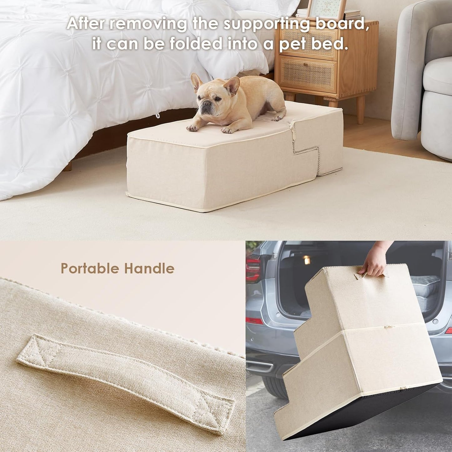 EHEYCIGA Dog Stairs for High Bed 22.5" H, 5-Step Dog Steps for Bed, Pet Steps for Small Dogs and Cats, Non-Slip Balanced Pet Ramp Indoor, Grey