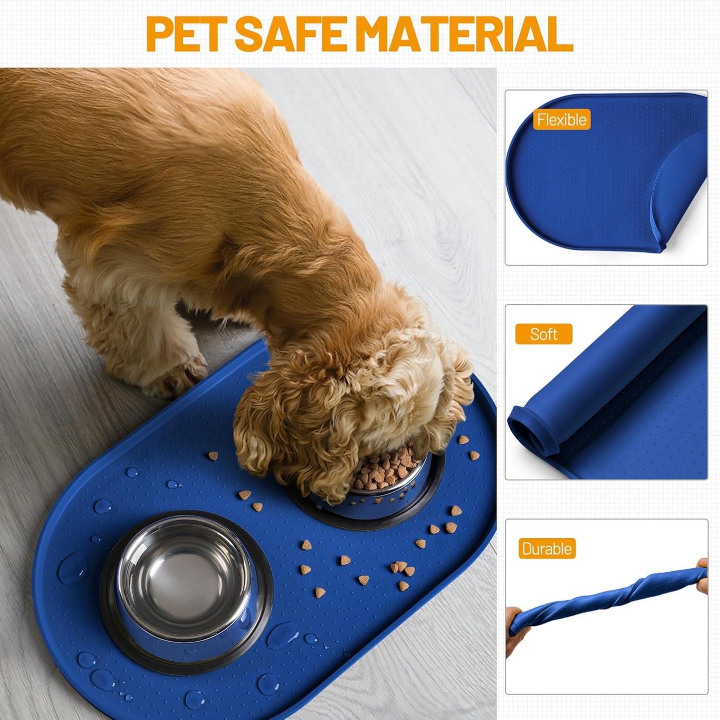 Hubulk 100% Waterproof Silicone Pet Feeding Mat with Raised Edge for Food and Water, Dog Bowl Mats, Cat Bowls Placemat with High Lip Protects Floor for Cats and Dogs (Gray, 19" L x 12" W)