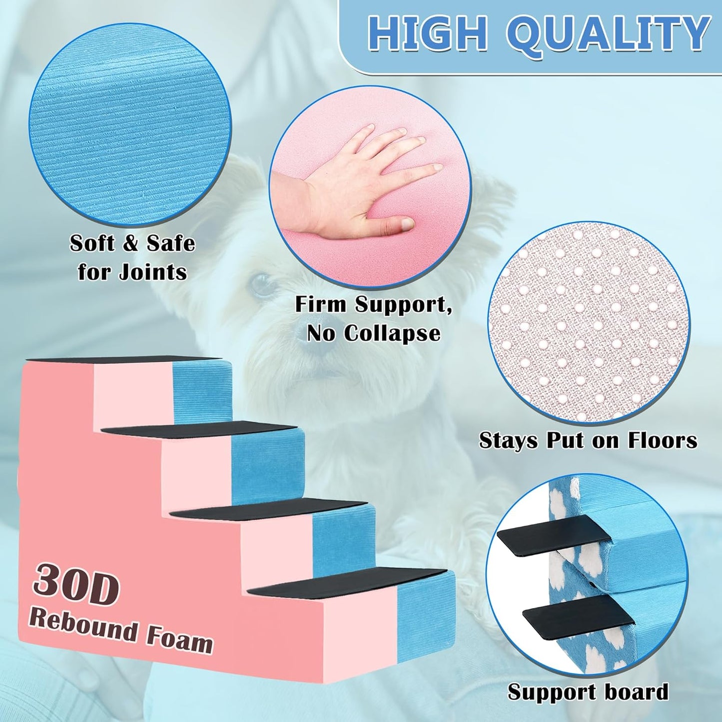 Pet Steps Dog Stairs for Sofa Couch and Bed High Density Sponge Pet Ramp with Removable Washable Cover Non-Slip Base Stable Dog Steps 15.7" H