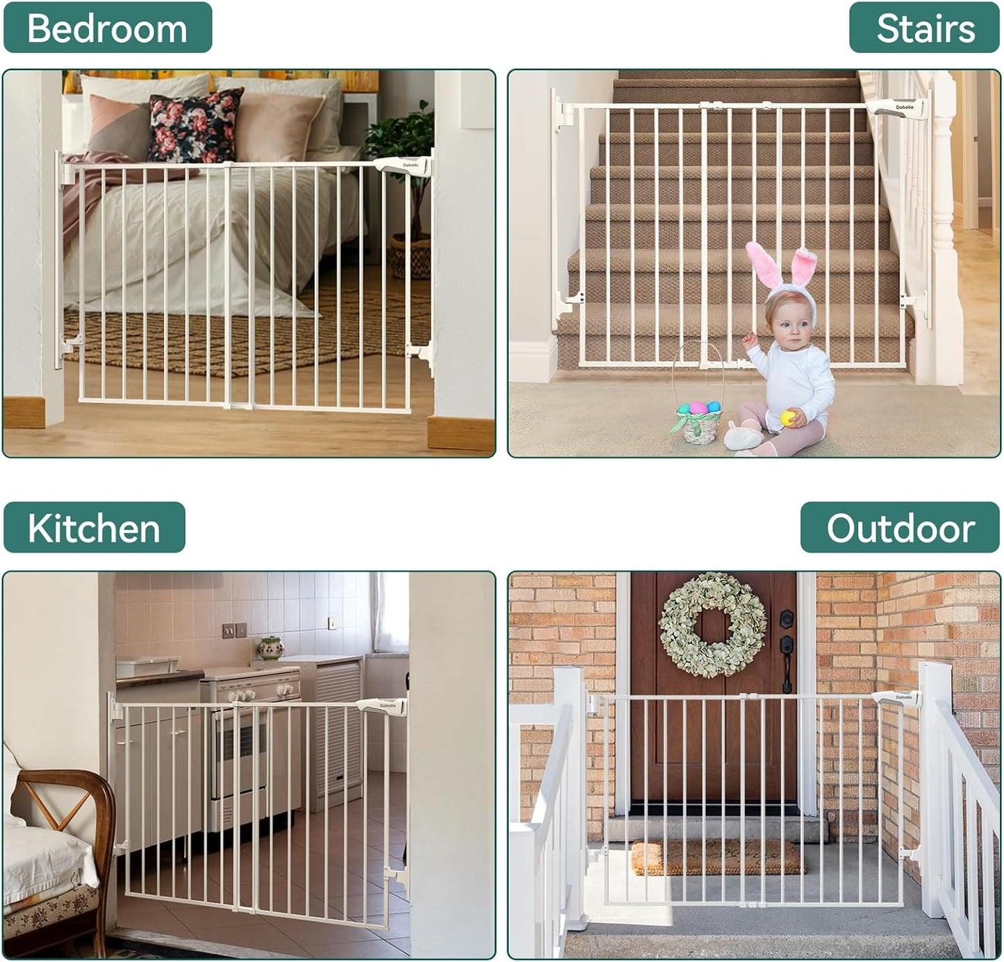 Babelio 29.7-46.5" No Bottom Bar Baby/Dog Gate for Stairs, House and Doorways, Auto Close Safety Pet Gates with Large Walk Thru Door, Hardware Mount, Black