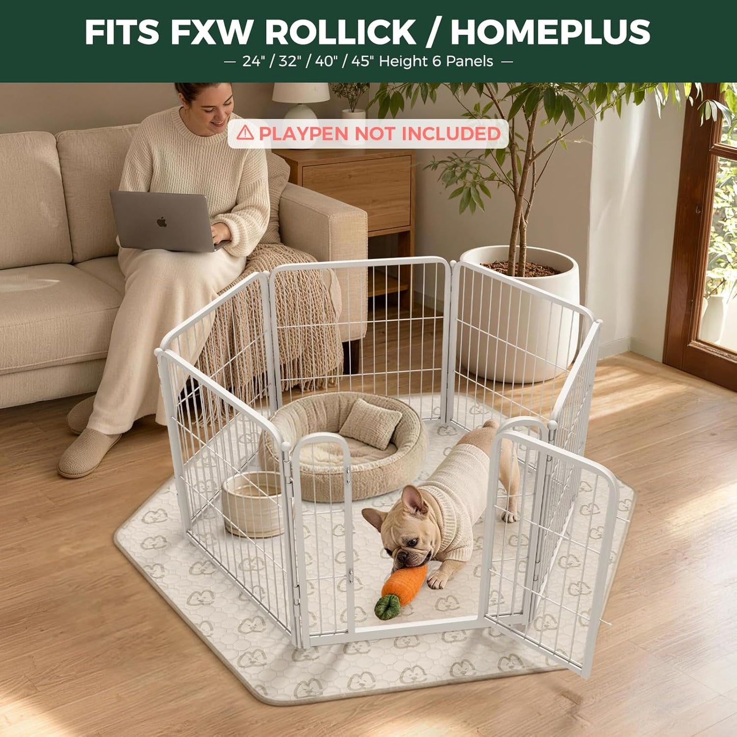 FXW Washable Pee Pads for Dogs, Puppy Pads with Super Absorbent, Specifically Designed for FXW Rollick/Homeplus 24inch 6 Panels Dog Playpen, 39" x 63" Rectangle, Khaki, 1 Pack
