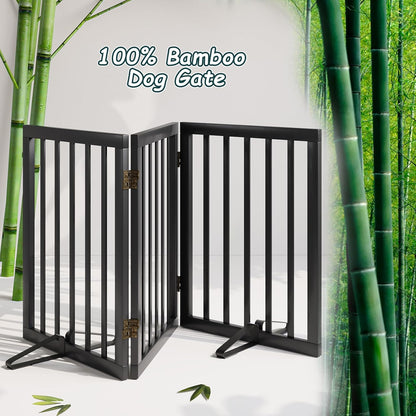 Freestanding Dog Gates Indoor, 3-Panel Pet Gates with 2 Metal Stands and 360° Hinge, 24" H Foldable Dog Gate for Stairs, Doorway, Kitchen, Expands Up to 55" Fully Assembled - Black Walnut