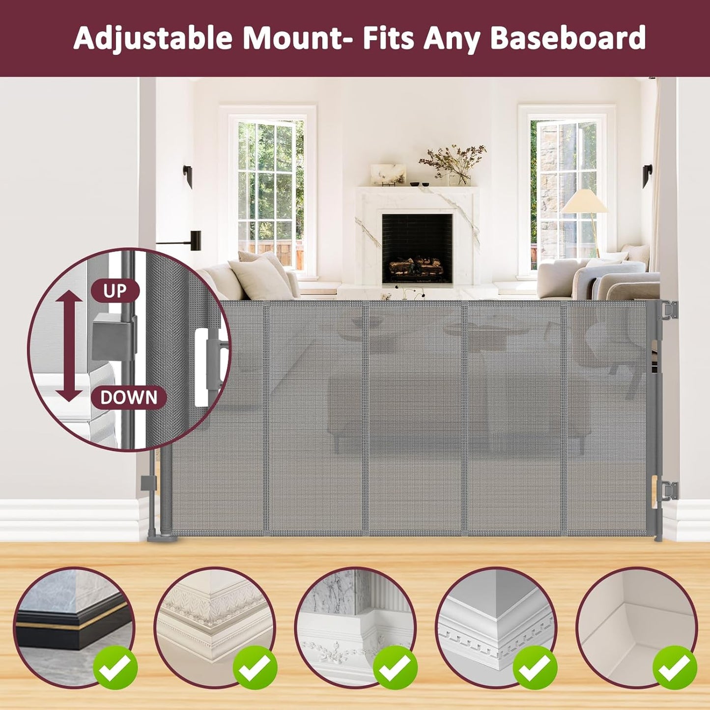 26 Inch Tall Step Over Retractable Dog Gate with Reinforced Bars 55" Wide Small Puppy Gates for The House Short Retractable Baby Gates for Doorway Mesh Dog Gate Indoor Doggie Gate Retractable Pet Gate