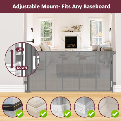 26 Inch Tall Step Over Retractable Dog Gate with Reinforced Bars 55" Wide Small Puppy Gates for The House Short Retractable Baby Gates for Doorway Mesh Dog Gate Indoor Doggie Gate Retractable Pet Gate