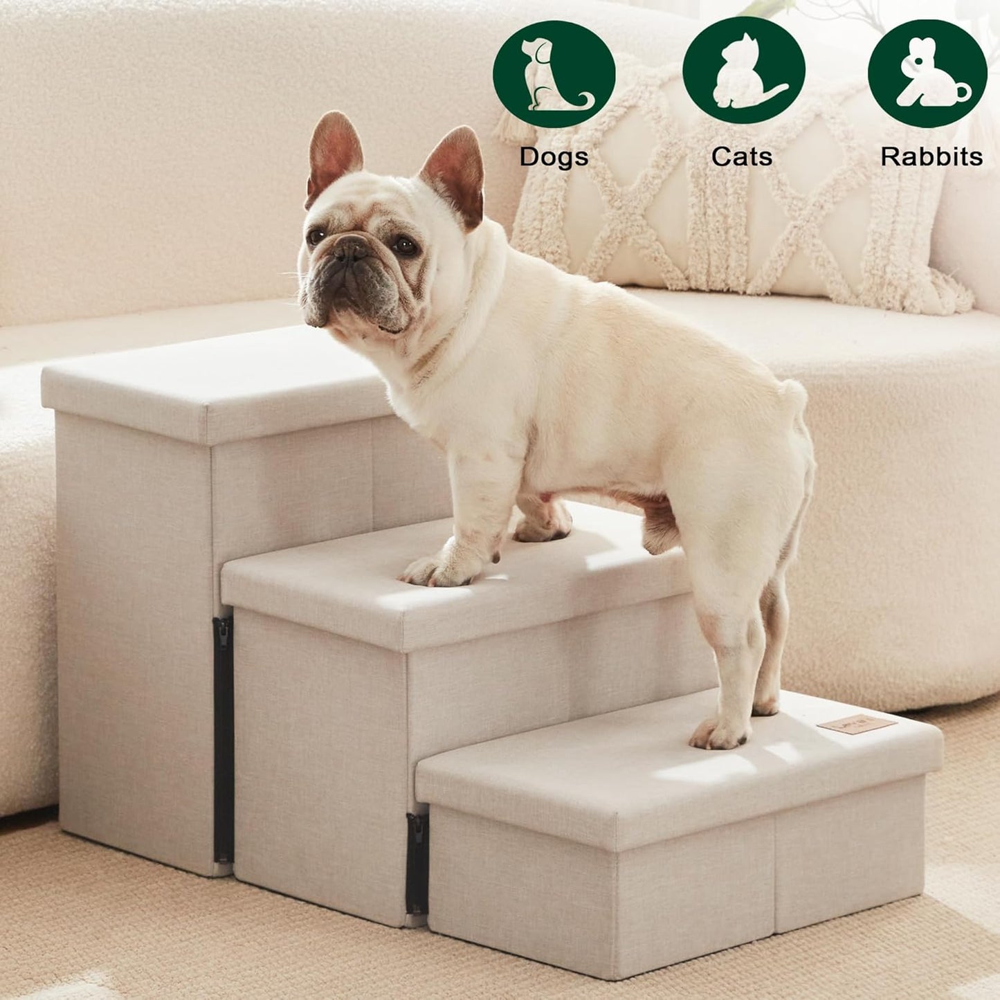 Love's cabin Dog Stairs with Storage 13" H, Foldable Pet Stairs for Small Medium or Large Dogs, Cat Puppy Steps Ramp with Zip up to 150 lbs, Solid Grey, 2 Steps
