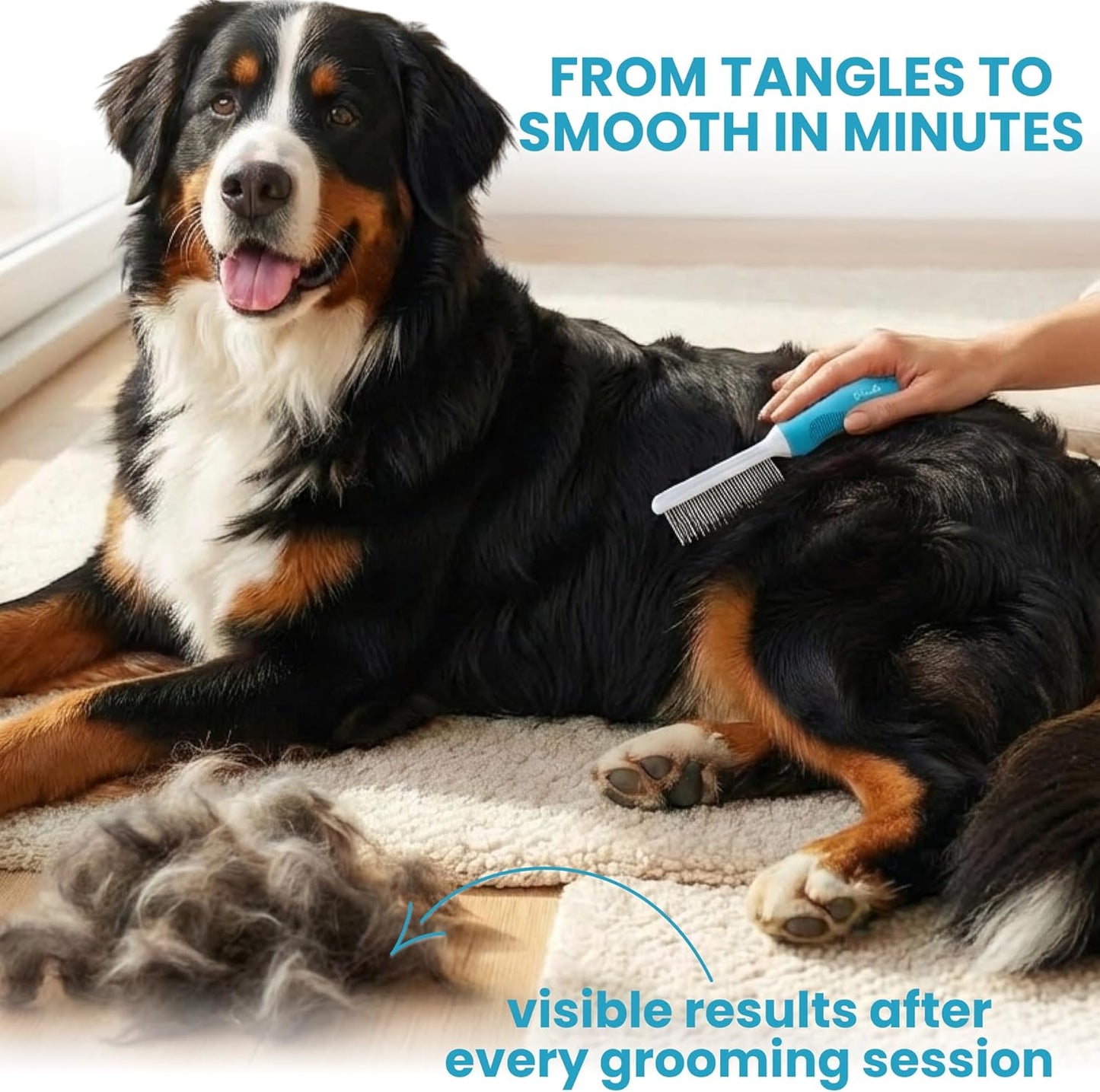 Poodle Dematting Fur Rake Comb Brush for Dogs and Cats - Long 2.5" Steel Safety Blades Metal Comb for Detangling Matted or Knotted Undercoat Hair (Orange)