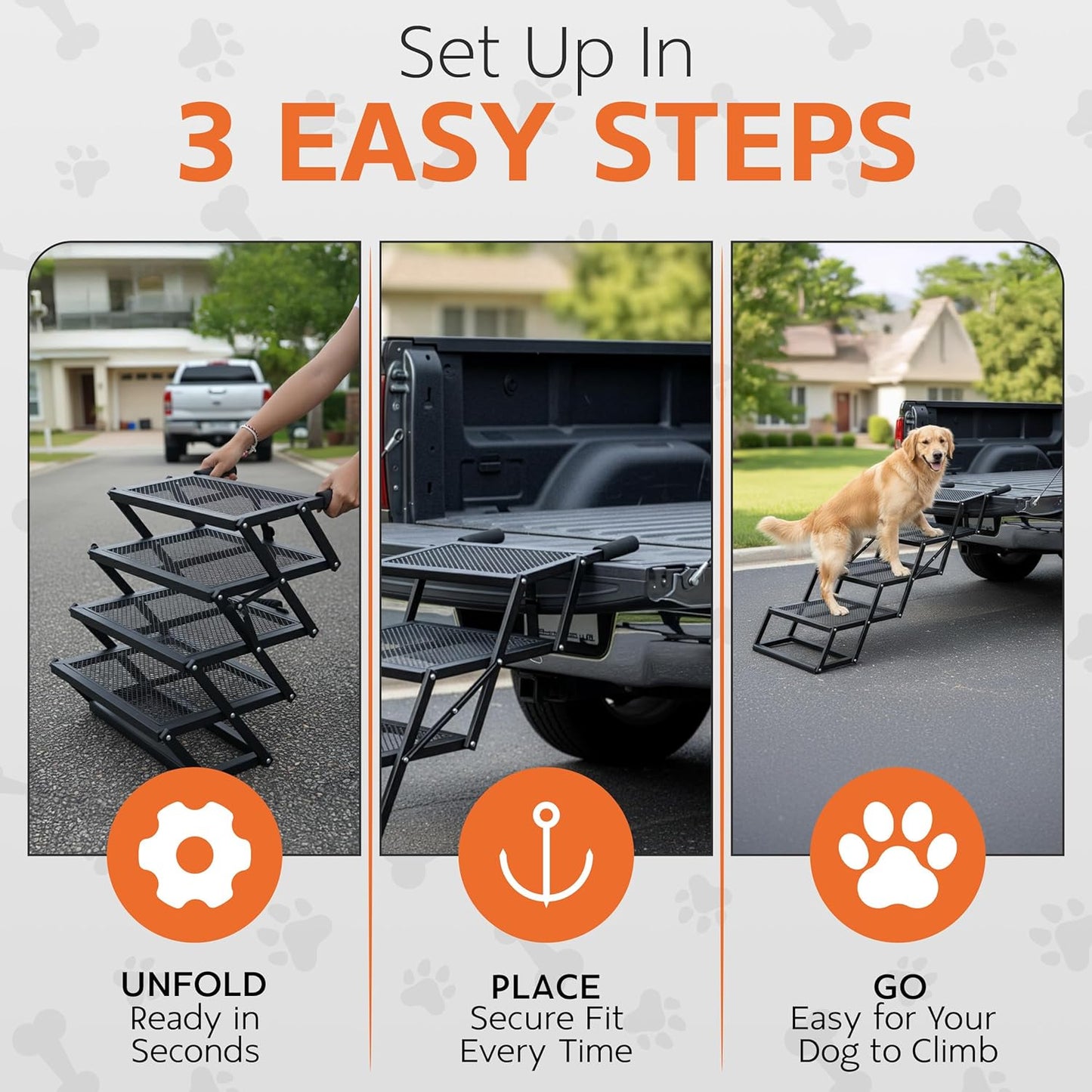 Foldable Dog Stairs for Cars Trucks & SUVs - Heavy-Duty Carbon Steel Pet Ladder Supports 230LB - Non-Slip Metal Mesh Joint-Friendly Portable Ramp for Large Dogs - 5 Step Pet Stairs w/Mat