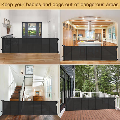 Reinforced 80 Inch Retractable Baby Gate Extra Wide Baby Gate for Wide Openings, Indoor/Outdoor Retractable Dog Gate for Doorway, Mesh Dog Gate Indoor Prevent Babies/Pets from Crawling Under, Black