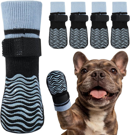 Kuoser Non Slip Dog Socks for Hardwood Floors, Dog Grippy Socks with Double-Sided Traction, Anti Slip Dogs Booties Paw Protectors to Prevent Licking Paws for Small Medium Large Senior Dogs, 4 Pack-M