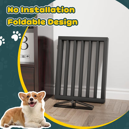Freestanding Dog Gates Indoor, 3-Panel Pet Gates with 2 Metal Stands and 360° Hinge, 24" H Foldable Dog Gate for Stairs, Doorway, Kitchen, Expands Up to 55" Fully Assembled - Black Walnut