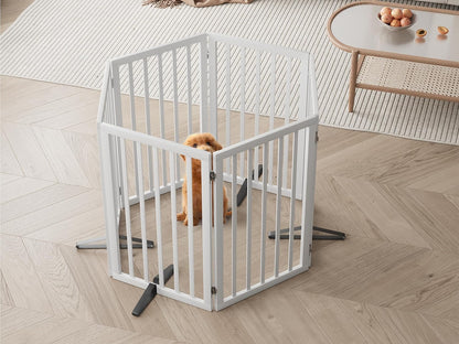 Freestanding Dog Gates Indoor, 3-Panel Pet Gates with 2 Metal Stands and 360° Hinge, 24" H Foldable Dog Gate for Stairs, Doorway, Kitchen, Expands Up to 55" Fully Assembled - Black Walnut