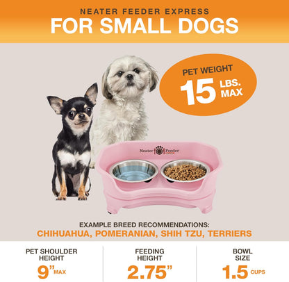 Neater Feeder Express Mess Proof Dog Bowls Elevated for Small Breeds under 15 Lb, Made in USA, No Spill Raised Dog Food Bowl Stand, Stainless Steel Food and Water Bowl Set, Feeding Station, Cappuccino