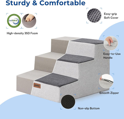 ZOMISIA Dog Ramp for Large Dogs - 24"H 5-Step Pet Stairs for High Beds with Tunnel, 2-in-1 Design with Zippers, Suitable for Indoor Cat Ladders with Non-Slip Bottom, Beige