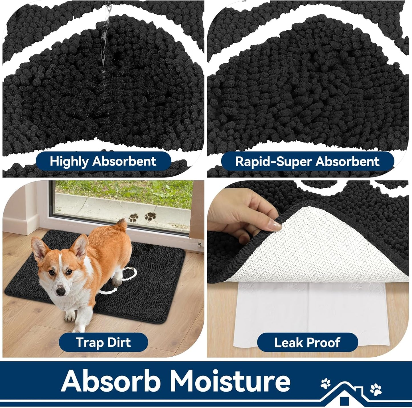 Bcoimo Super Absorbent Dog Door Mat, 30"*20" Anti Slip Mat for Muddy Paws, Pet Rugs for Dirty Paws Washable that Absorbs Moisture and Dirt, for Dog Cage and Pet Resting Carpet