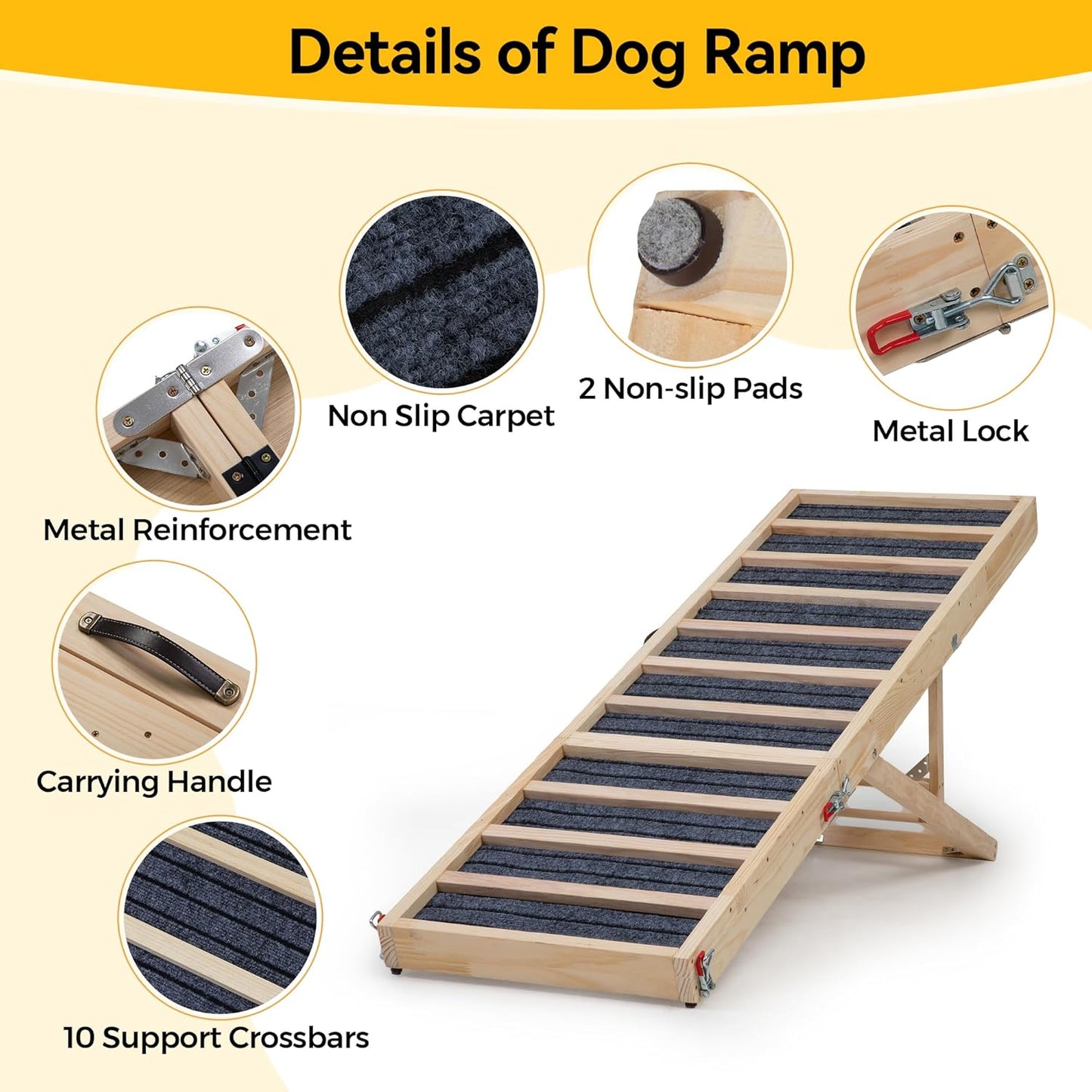 Dog Ramp for Bed,39" Long Adjustable Wooden Pet Ramp for Small Medium Dogs,Non-Slip Surface and High Traction,Metal-Reinforced Folding Ramp for Dogs to get on Bed Couch Car,up to 132lbs