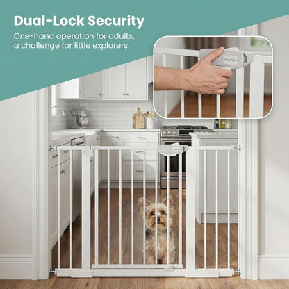 Safety Gate for Stairs & Doorways, Auto-Close Baby Gate or Dog Gate – Pressure Mount No Drilling, 30" Tall All Metal Frame with Dual Locking System (White, 30" Tall 29"-33" Wide)
