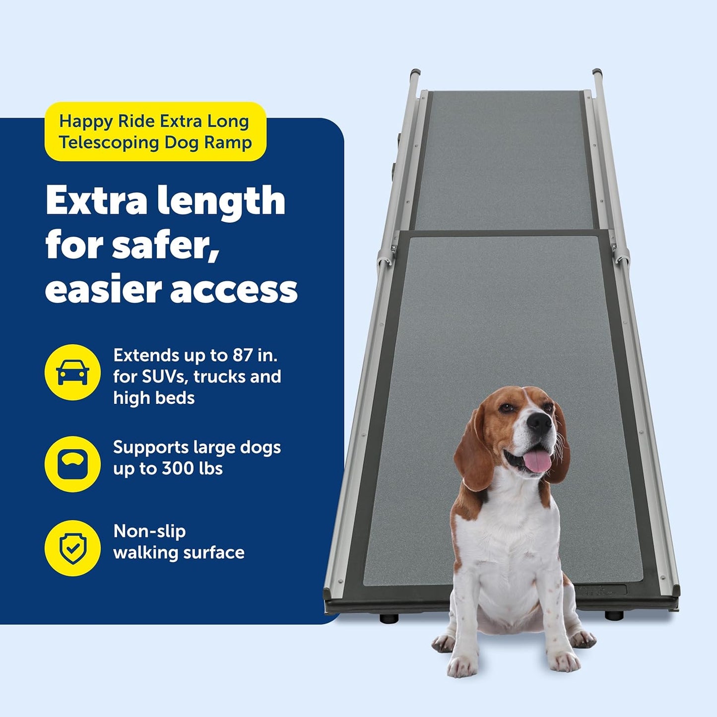 PetSafe Happy Ride Telescoping Dog Ramp, Portable Pet Ramp for Cars, Trucks & SUVs with Adjustable Sizing