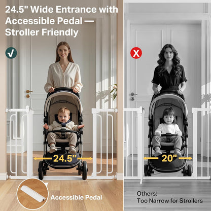 Cumbor 36.6-64" Extra Wide Baby Gate for Stairs, Dog Gates for Doorways, Auto-Close Pet Gate Indoor, Pressure Mounted Walk Through Safety Child Gate for Kids Toddler, Tall Pet Puppy Fence Gate, Brown
