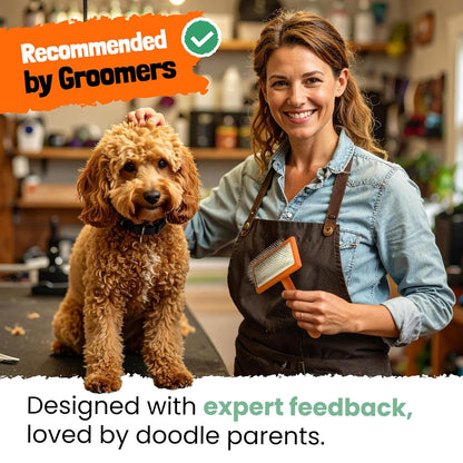 Slicker Brush for Dogs - Goldendoodle Brush with Poodle Comb and Cases Included - Goldendoodle Must Haves Grooming Tools - Designed for Doodles, Labradoodles, Bernedoodles - Medium - Orange