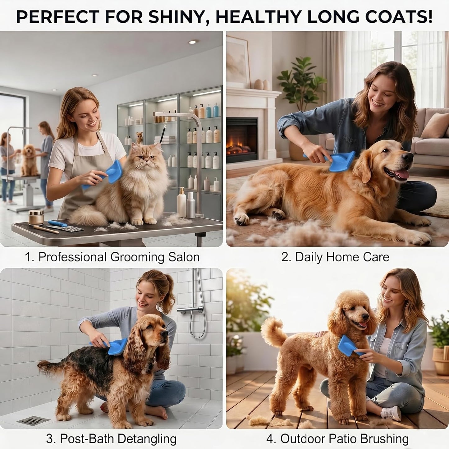 Slicker Brush for Dogs, Large Dog Grooming Brush for Doodles Goldendoodles Poodles Labradoodle Bernedoodles, Long Combs to Wavy & Curly Hair - Wooden Handle 3 Pcs - Nature