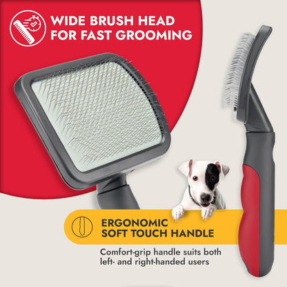 KONG Double-Sided Rake & Deshedding Tool – Detangling & Shedding Control, Rounded Metal Tips, Non-Slip Grip, for Medium to Large Dogs with Medium to Long Coats, Red/Gray