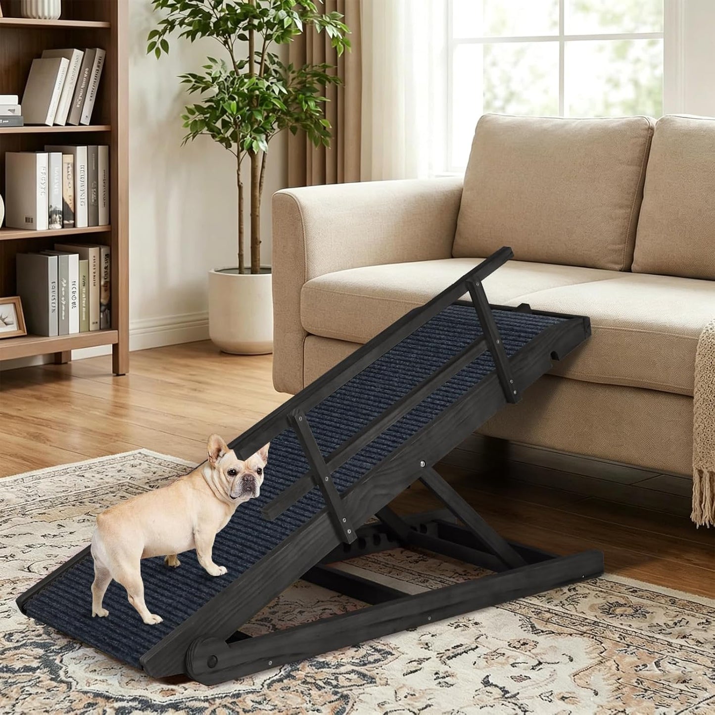 Dog Ramp for Beds, Cars, Couches, Dog Steps Anti-Slip Surface, Dogs Ramps for Old Small Pet,High Traction with Platform, 7 Adjustable Heights 16" to 27" Up, Portable Stairs Design for Dogs, 45.3" Long