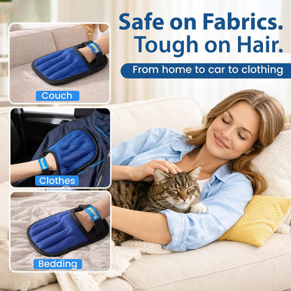 Pet Hair Removal Glove for Dogs & Cats – Lint Remover for Clothes, Reusable Fur & Lint Remover Mitt, Electrostatic Glove with Wrist Strap for Furniture, Couch, Carpet & Car Seat