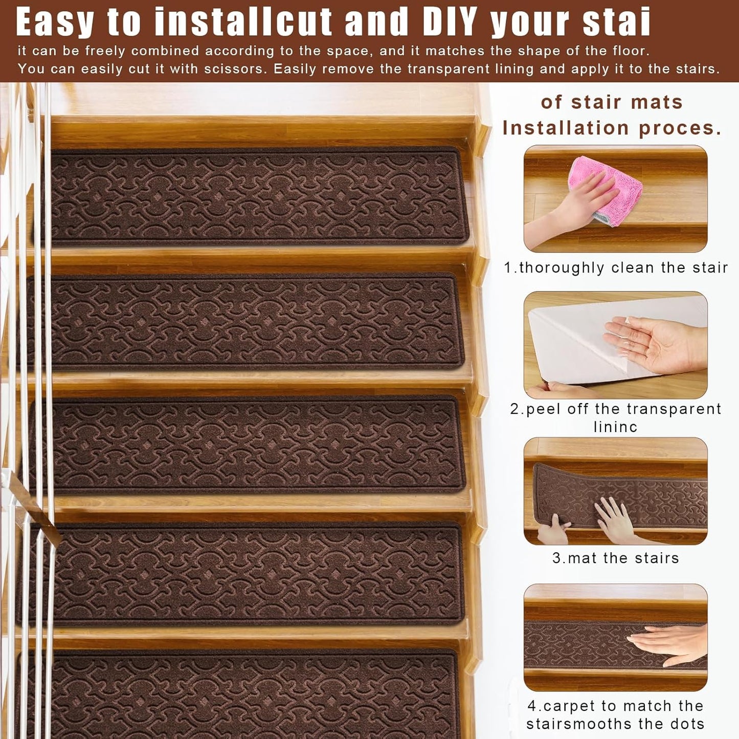 FlowaFoli Stair Treads for Wooden Steps Indoor,8" X 30" (15 in Pack) Stair Treads Non Slip, Machine Washable for Kids Elders and Pets,Beige