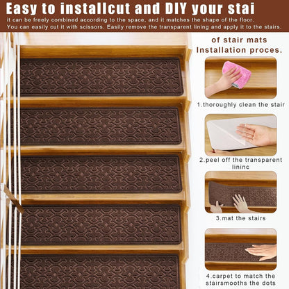 FlowaFoli Stair Treads for Wooden Steps Indoor,8" X 30" (15 in Pack) Stair Treads Non Slip, Machine Washable for Kids Elders and Pets,Beige