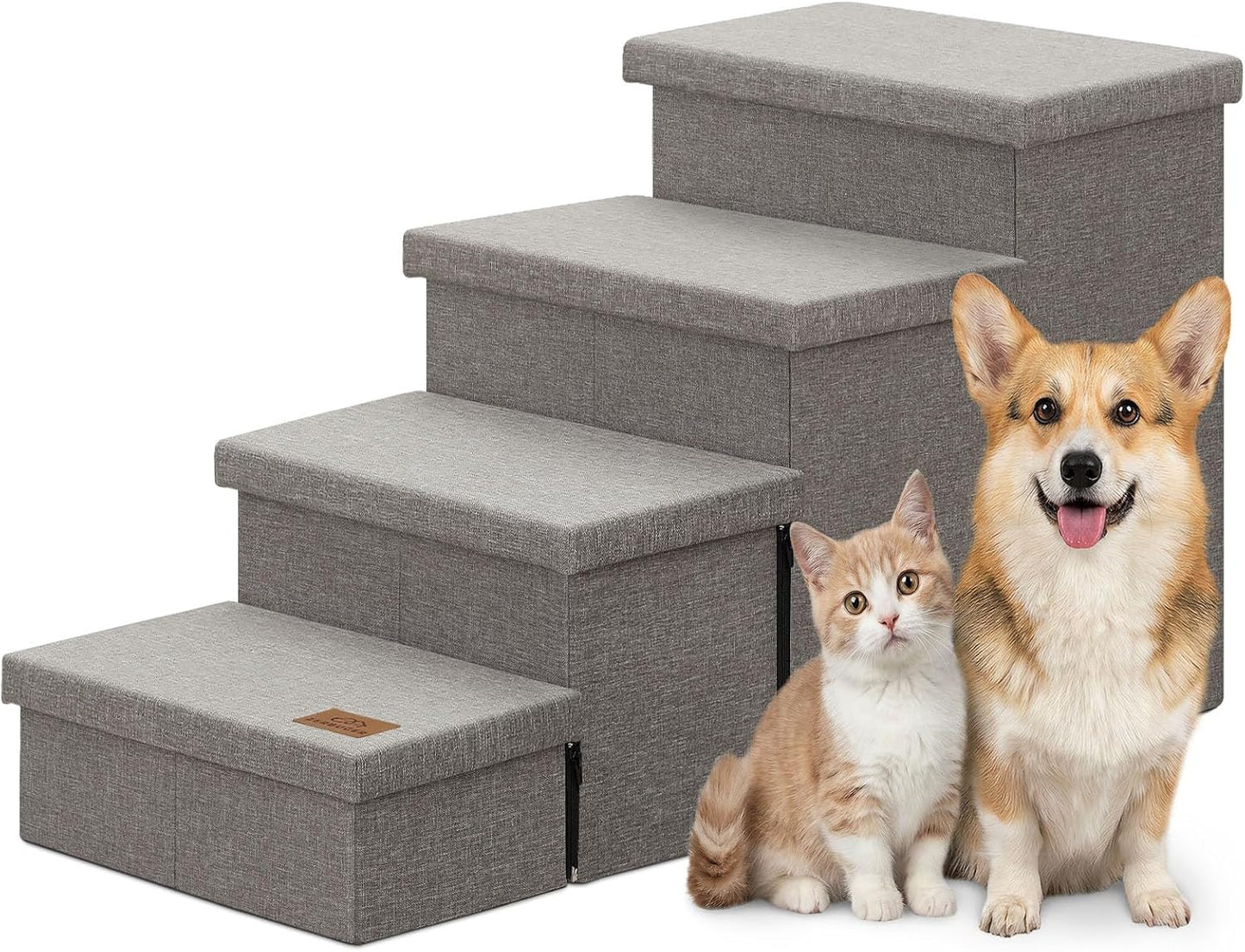 Zerbuger Wider Dog Ramp for High Bed with Storage 18" H, Foldable Dog Stairs for Small Medium Large Older Senior Animal, Sturdy Dog Step for Climbing Bed or Couch, Arthritis-Friendly (Gray, No Condo)