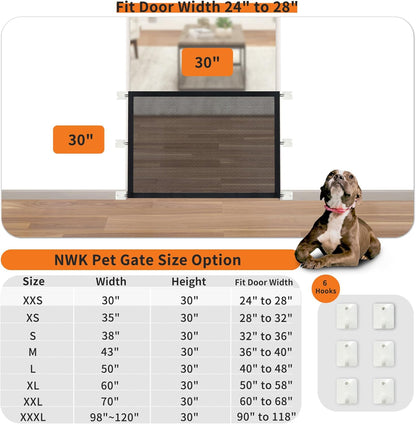 NWK Magic Dog Gate for Stairs Pet Gate for The House Providing a Safe Enclosure for Pets to Play and Rest, 6 Hooks Design (30'' X 43'')