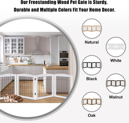 LZRS 2-Panel Freestanding Foldable Wood Dog Gate – Solid Wood & Steel Wire, Chew-Resistant Pet Barrier for Indoor Use, Ideal for Small to Medium Dogs, White