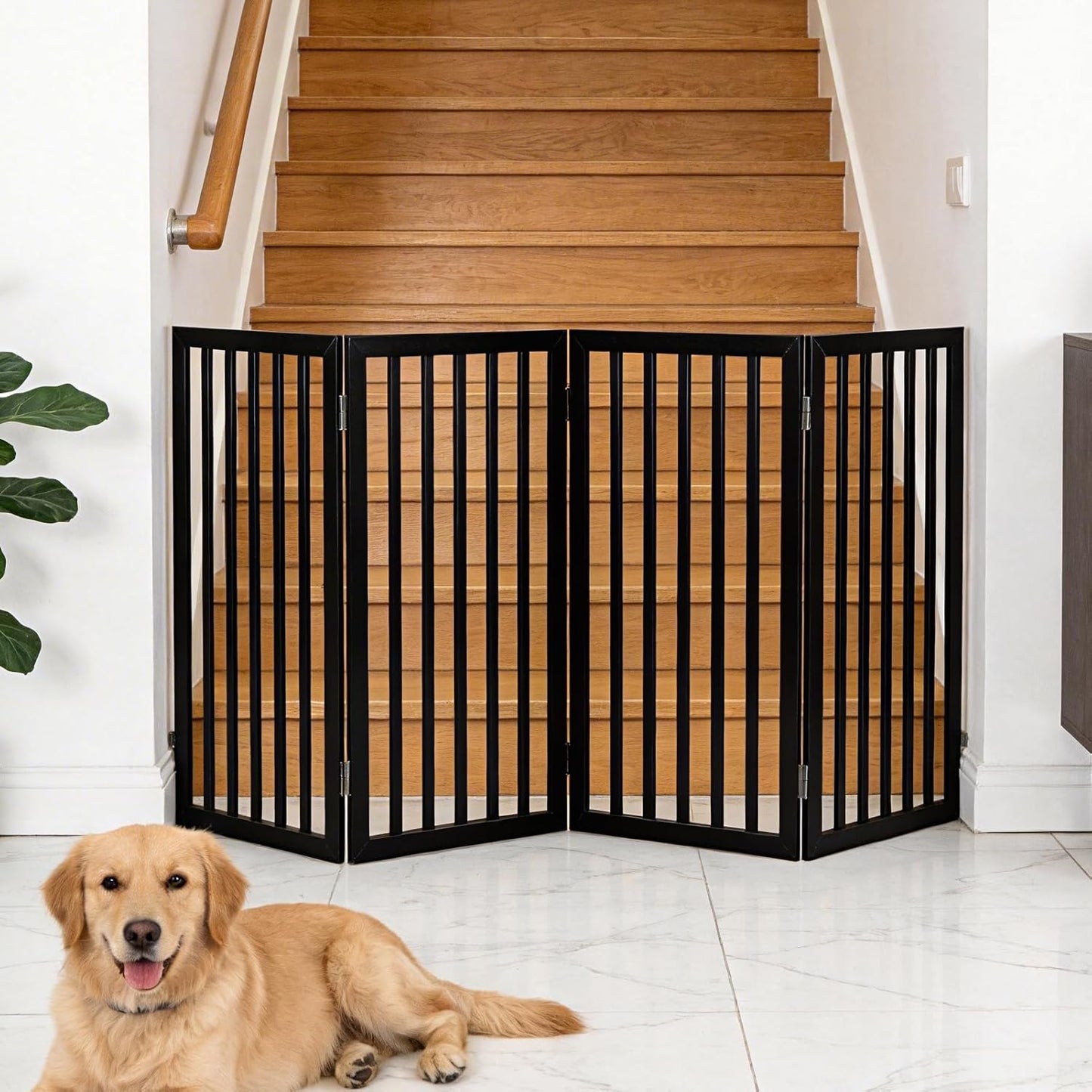 Dog Gate Indoor, Freestanding Dog Fence for The House, Doorways, Hallways,or Stairs,Pet Gate Foldable Wooden,Expandable 24" Height 3 Panels,White