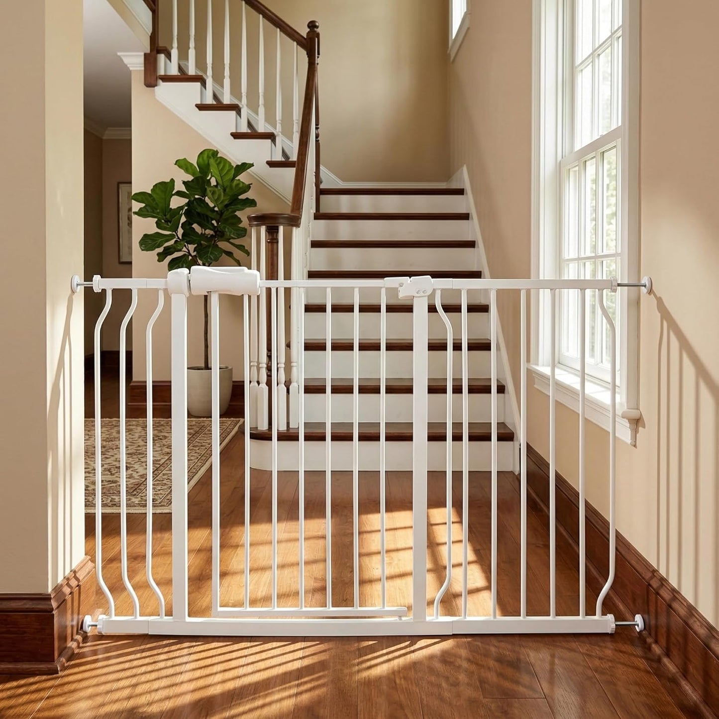 24-29 Inch Narrow Baby Gate, Pressure Mounted No Drilling Dog Gate for Stairs & Doorways, White Metal Safety Gate Indoor for Kids and Pets