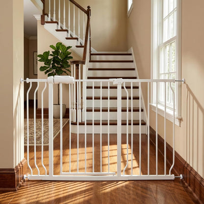 24-29 Inch Narrow Baby Gate, Pressure Mounted No Drilling Dog Gate for Stairs & Doorways, White Metal Safety Gate Indoor for Kids and Pets