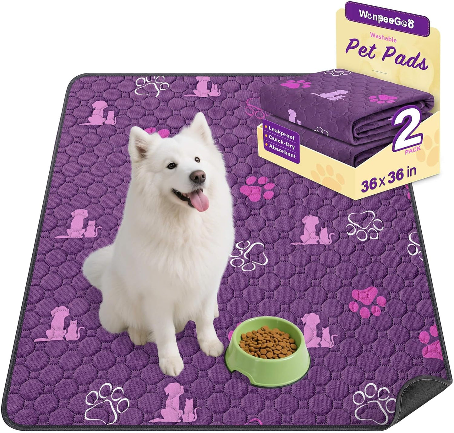 WanpeeGoo Washable Pee Pads for Dogs, 4 Pack Absorbent Reusable Training Dog Pads Pet Puppy Pads, Non-Slip Potty Pads for Whelping, Playpen, Crate, Bed, Grey 18"x24"