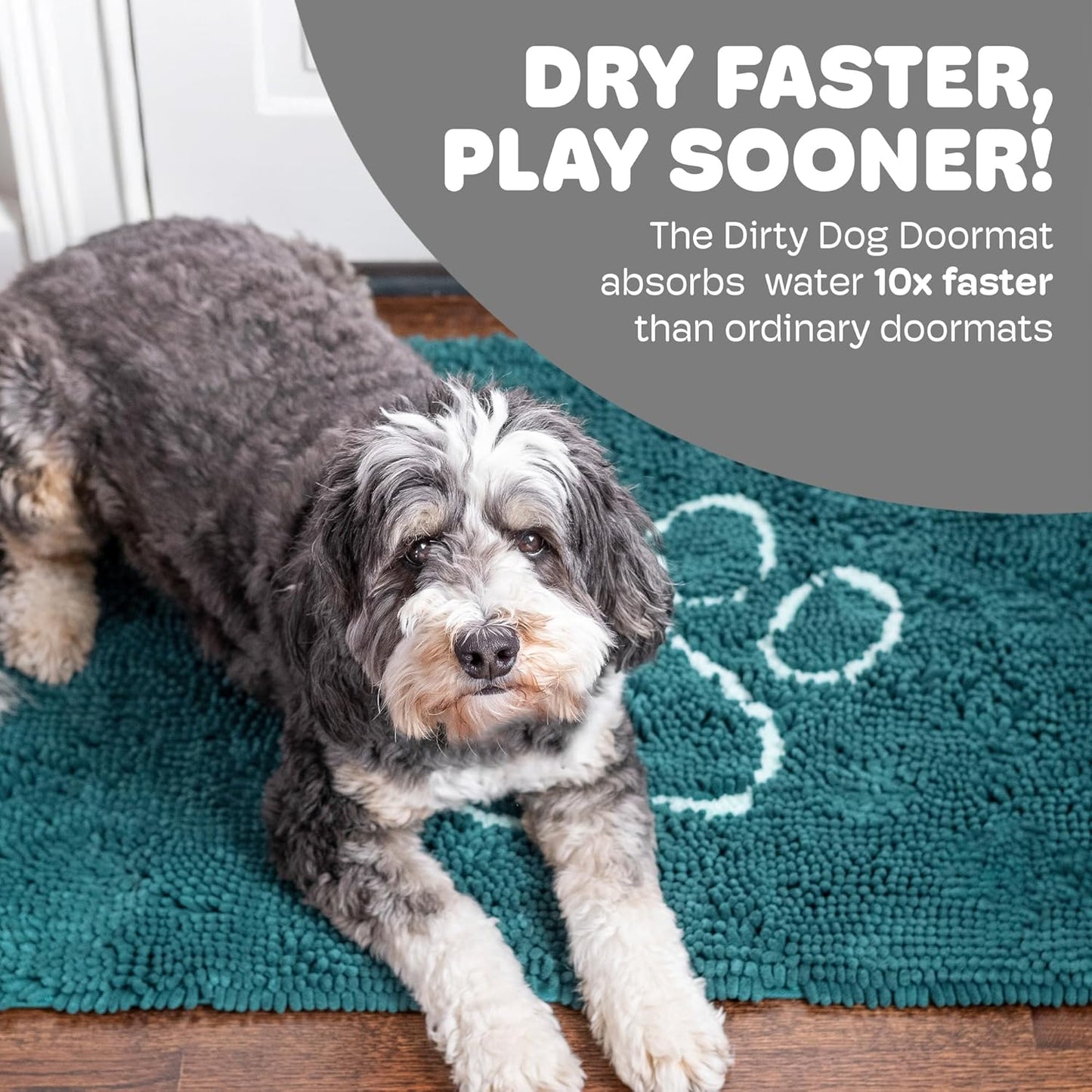 Dog Gone Smart Dirty Dog Doormat - Fast Drying Rug with Super Gripper Backing for Clean Floors - Super Absorbent and Machine Washable Mat for Muddy Paws - Grey