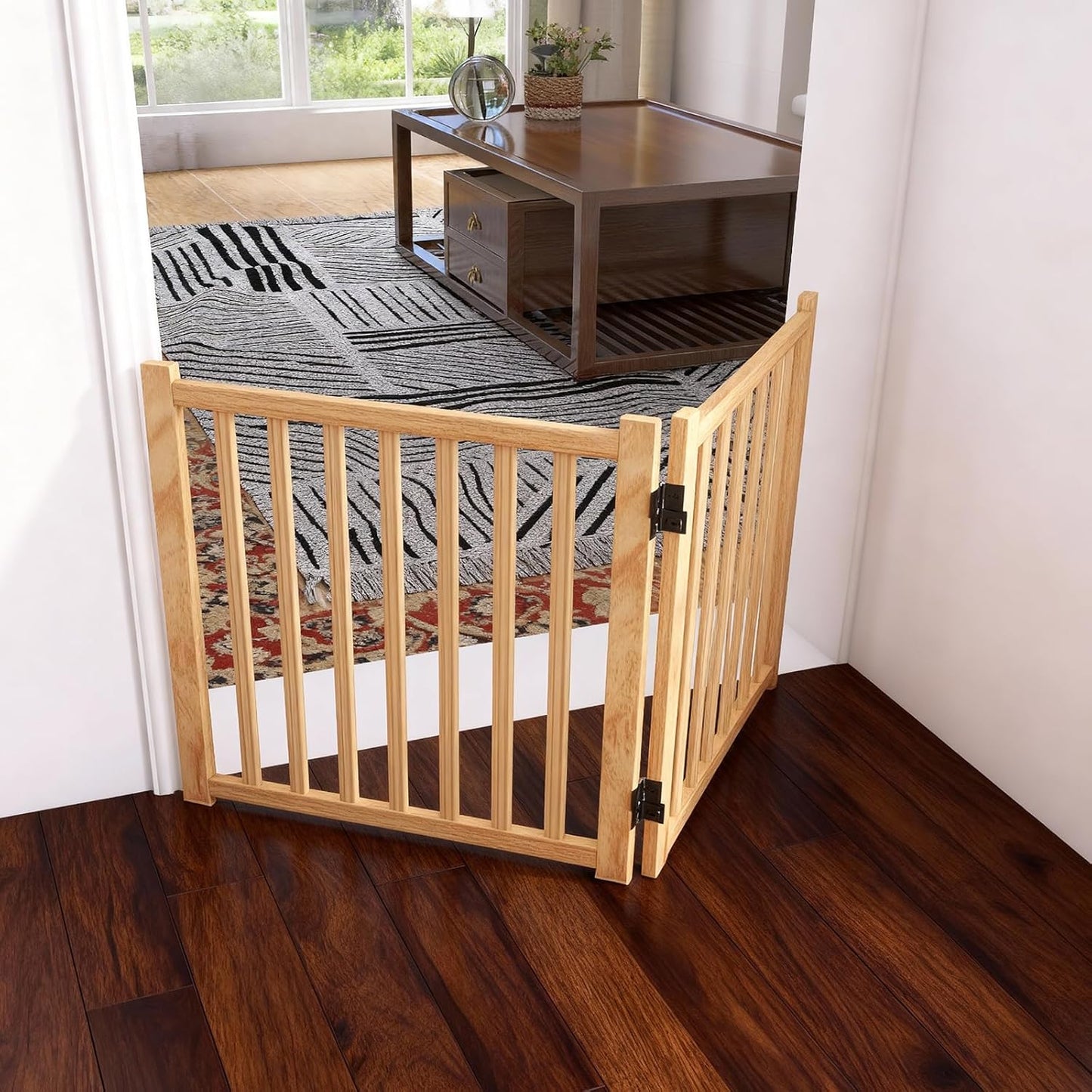 Wooden Freestanding Dog Gates,23" H Foldable Wood Pet Gate Indoor, No-Painted Puppy Gate for Doorways, Stairs, 23" Height-2 Panels