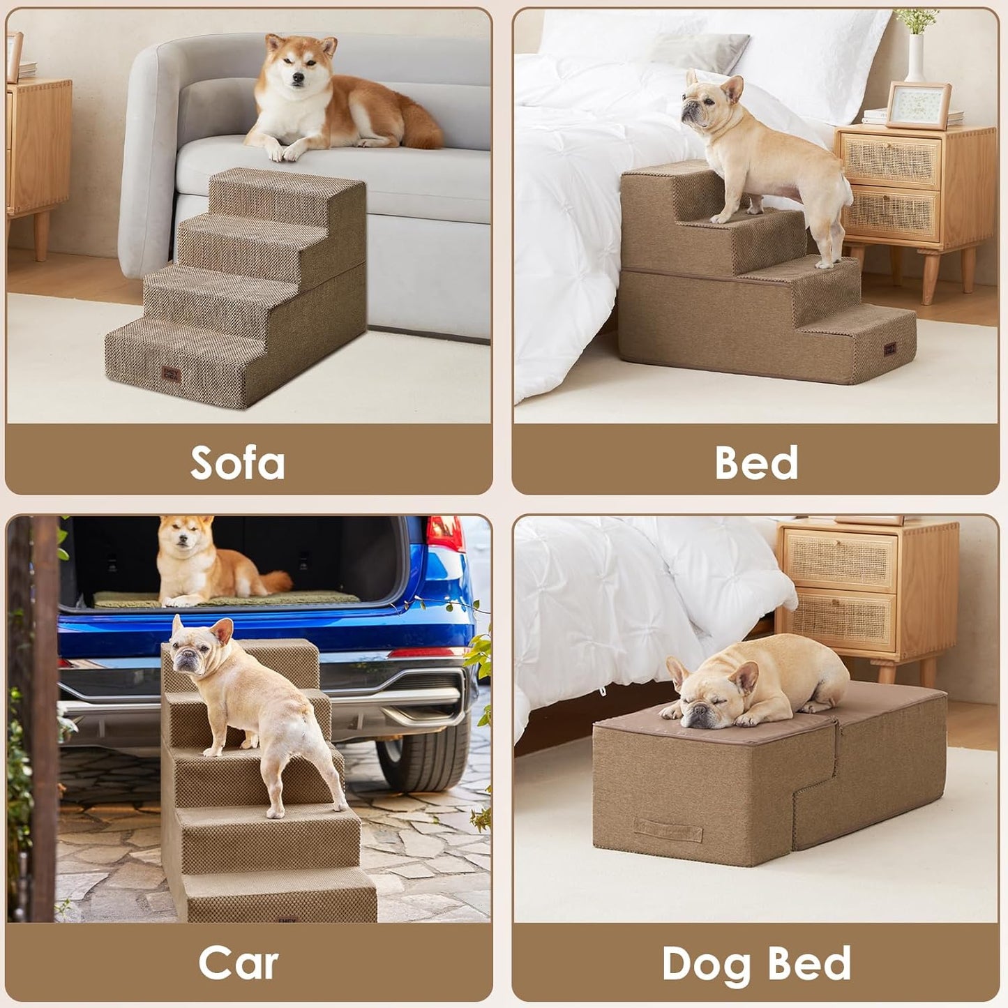 EHEYCIGA Dog Stairs for High Bed 22.5" H, 5-Step Dog Steps for Bed, Pet Steps for Small Dogs and Cats, Non-Slip Balanced Pet Ramp Indoor, Grey