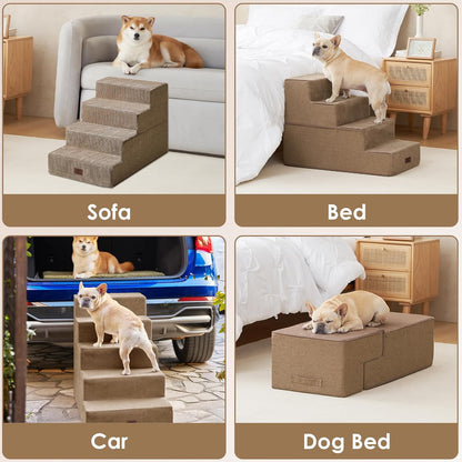EHEYCIGA Dog Stairs for High Bed 22.5" H, 5-Step Dog Steps for Bed, Pet Steps for Small Dogs and Cats, Non-Slip Balanced Pet Ramp Indoor, Grey