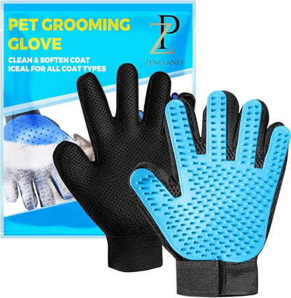 Upgrade Pet Grooming Gloves, Grooming Gloves for Dogs, Cats, Rabbits & Horses with Long and Short Hair, Efficient Pets Hair Remover Mittens - 1 Pair (Blue)