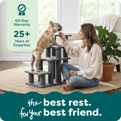 Furhaven Steady Paws Multi-Step Pet Stairs for High Beds & Sofas - Cream, 3-Step