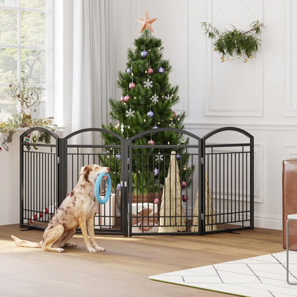 Folding No-Assembly Metal Freestanding Dog Gate with Door Walk Through,32" Height Pet Fence,144" Extra Wide Accordion Puppy Folding Playpen for Doorways,House,Stairs (6 Panels,White)