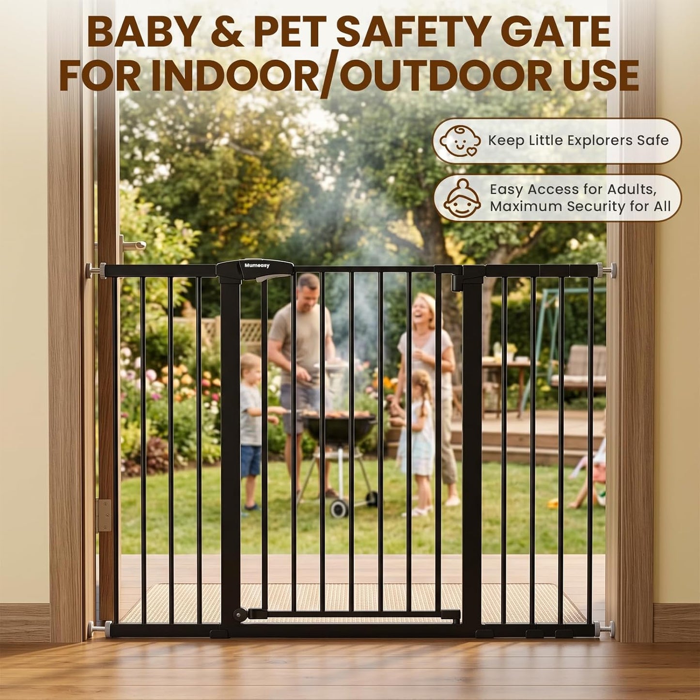 Mumeasy Baby Gate Extra Wide, 29.7-51'' Pressure Mounted Dog Gate with Walk Thru Door, Auto Close Pet Gate for House, Stairs, Doorways,Black